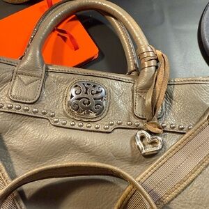 Brighton Taupe Leather Shoulder Bag with Silver Details